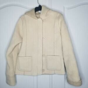 Old Navy Hooded Long Sleeve Coat FAUX FLEECE Pocket large Ivory
